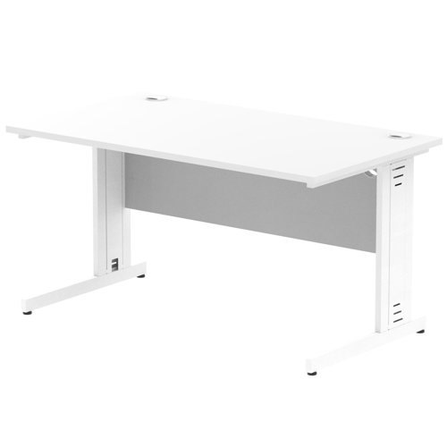 Impulse 1400 x 800mm Straight Office Desk White Top White Cable Managed Leg