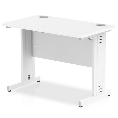 Impulse 1000 x 600mm Straight Office Desk White Top Silver Cable Managed Leg