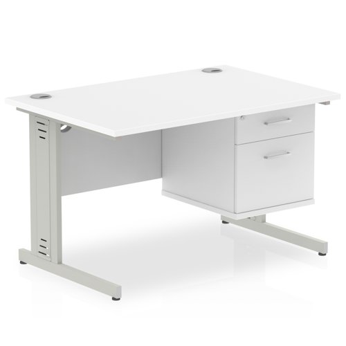 MI002285 Impulse 1200 Rectangle Silver Cable Managed Leg Desk WHITE 1 x 2 Drawer Fixed Ped