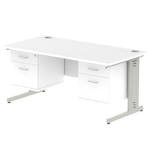 MI002303 Impulse 1600 Rectangle Silver Cable Managed Leg Desk WHITE 2 x 2 Drawer Fixed Ped