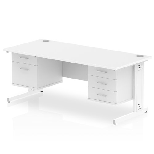 Impulse 1600 x 800mm Straight Office Desk White Top White Cable Managed Leg Workstation 1 x 2 Drawer 1 x 3 Drawer Fixed Pedestal