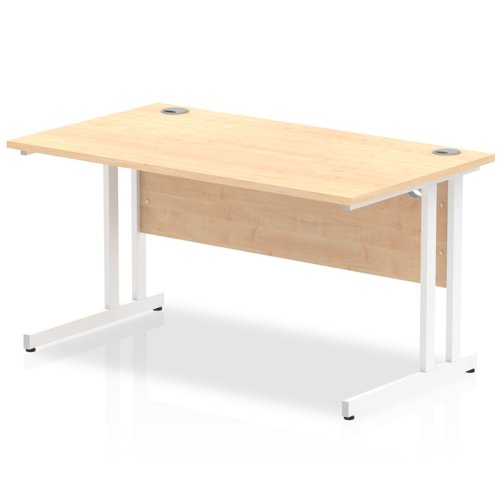 Impulse 1400/800 Rectangle White Cantilever Leg Desk Maple