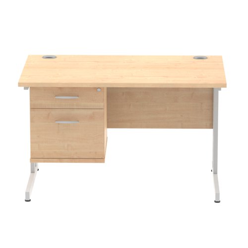 Impulse 1200 Rectangle Silver Cant Leg Desk MAPLE 1 x 2 Drawer Fixed Ped