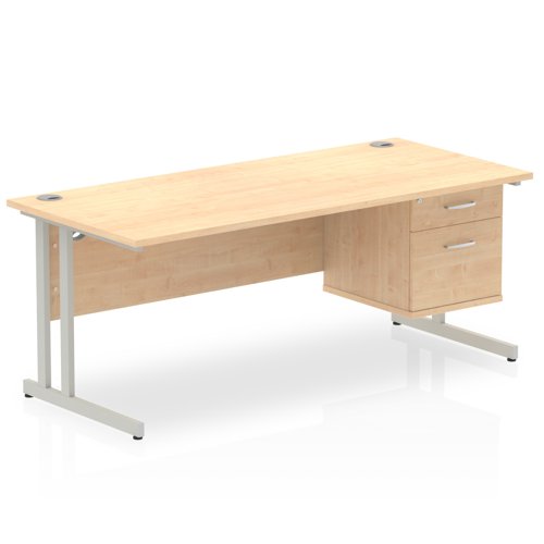 Impulse 1800 Rectangle Silver Cant Leg Desk MAPLE 1 x 2 Drawer Fixed Ped
