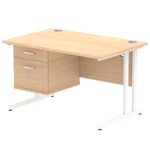 Dynamic Impulse W1200 x D800 x H730mm Straight Office Desk Cantilever Leg With 1 x 2 Drawer Single Fixed Pedestal Maple Finish White Frame - MI002435
