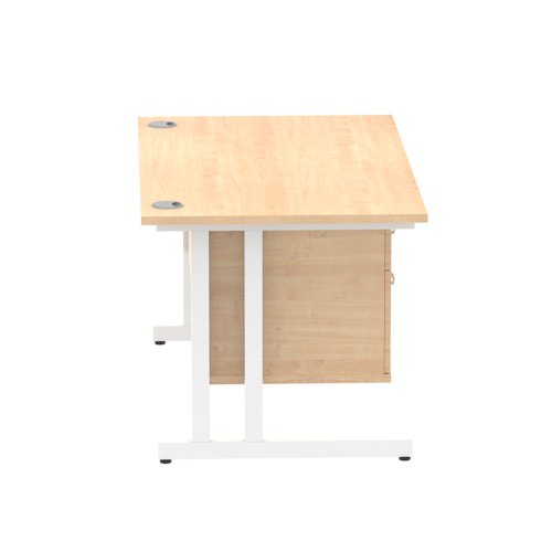 Impulse 1400 Rectangle White Cant Leg Desk MAPLE 1 x 2 Drawer Fixed Ped