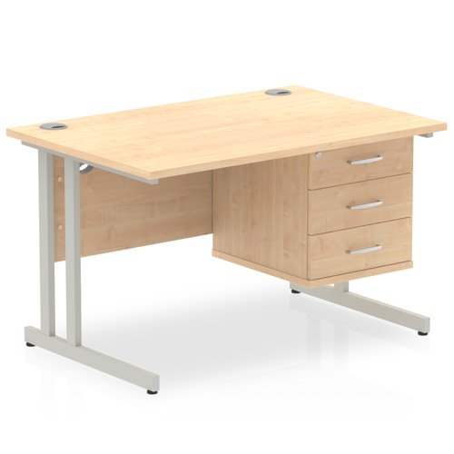 Impulse 1200 Rectangle Silver Cant Leg Desk MAPLE 1 x 3 Drawer Fixed Ped