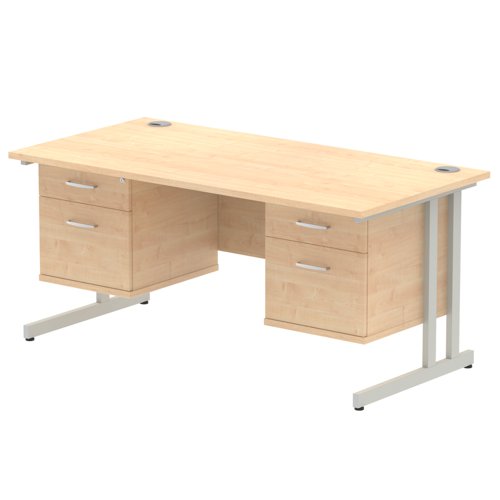 Impulse 1600 Rectangle Silver Cant Leg Desk MAPLE 2 x 2 Drawer Fixed Ped