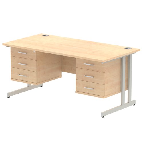 Impulse 1600 Rectangle Silver Cant Leg Desk MAPLE 2 x 3 Drawer Fixed Ped