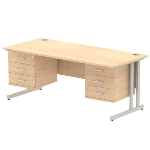 Impulse 1800 Rectangle Silver Cant Leg Desk MAPLE 2 x 3 Drawer Fixed Ped