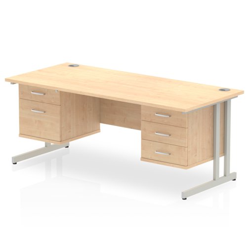 Impulse 1600 Rectangle Silver Cant Leg Desk MAPLE 1 x 2 Drawer 1 x 3 Drawer Fixed Ped