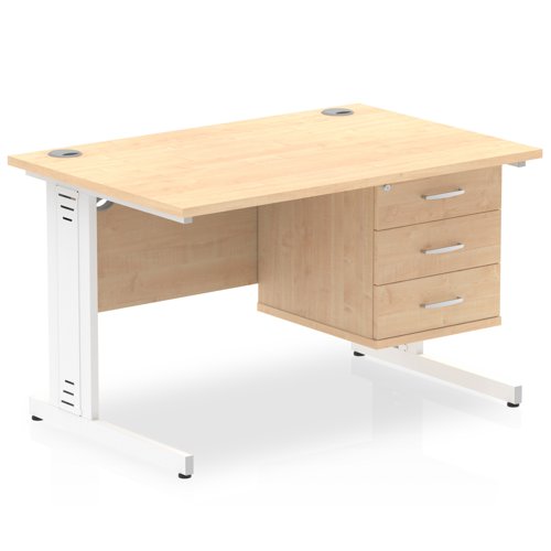 MI002523 Impulse 1200 x 800mm Straight Office Desk Maple Top White Cable Managed Leg Workstation 1 x 3 Drawer Fixed Pedestal