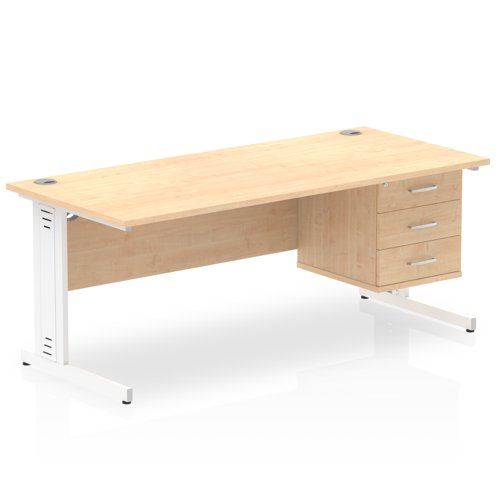 MI002526 Impulse 1800 x 800mm Straight Office Desk Maple Top White Cable Managed Leg Workstation 1 x 3 Drawer Fixed Pedestal
