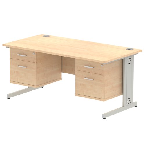 Impulse 1600 x 800mm Straight Office Desk Maple Top Silver Cable Managed Leg Workstation 2 x 2 Drawer Fixed Pedestal