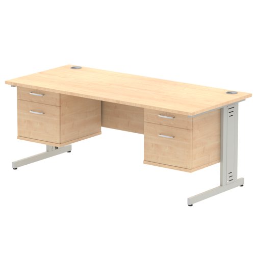 Impulse 1800 x 800mm Straight Office Desk Maple Top Silver Cable Managed Leg Workstation 2 x 2 Drawer Fixed Pedestal