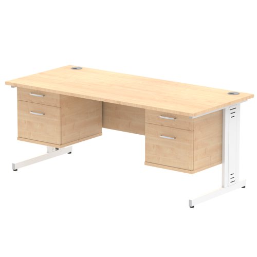 Impulse 1800 x 800mm Straight Office Desk Maple Top White Cable Managed Leg Workstation 2 x 2 Drawer Fixed Pedestal