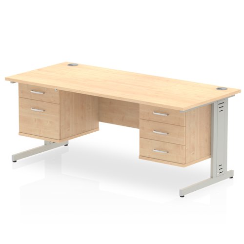 Impulse 1600 x 800mm Straight Office Desk Maple Top Silver Cable Managed Leg Workstation 1 x 2 Drawer 1 x 3 Drawer Fixed Pedestal