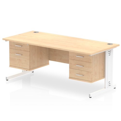 Impulse 1600 x 800mm Straight Office Desk Maple Top White Cable Managed Leg Workstation 1 x 2 Drawer 1 x 3 Drawer Fixed Pedestal