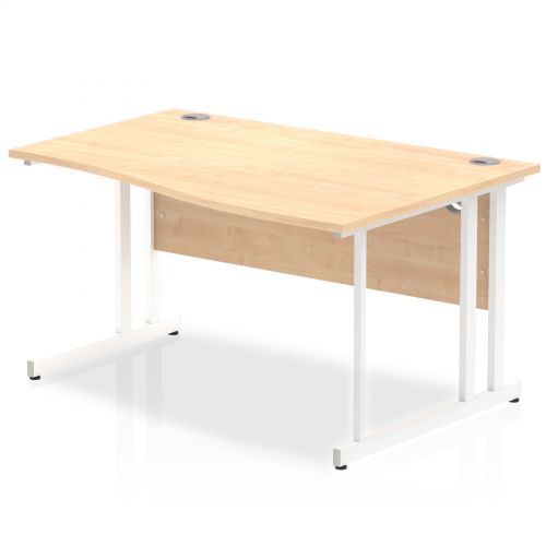 Impulse 1400 Right Hand White Cantilever Leg Wave Desk Maple