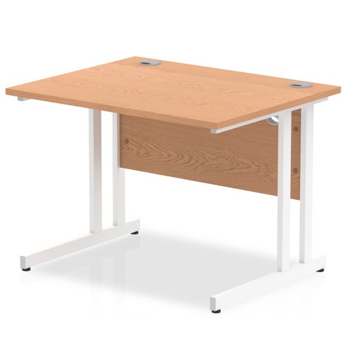 Impulse 1000 x 800mm Straight Office Desk Oak Top White Cantilever Leg