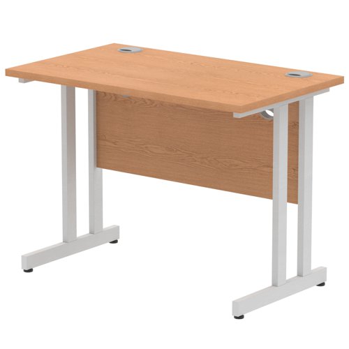 Impulse 1000 x 600mm Straight Office Desk Oak Top Silver Cantilever Leg