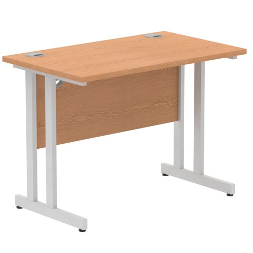 Straight Desk (1000x600mm) Oak Top Silver Cantilever Leg