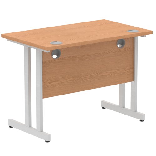 Impulse 1000 x 600mm Straight Office Desk Oak Top Silver Cantilever Leg