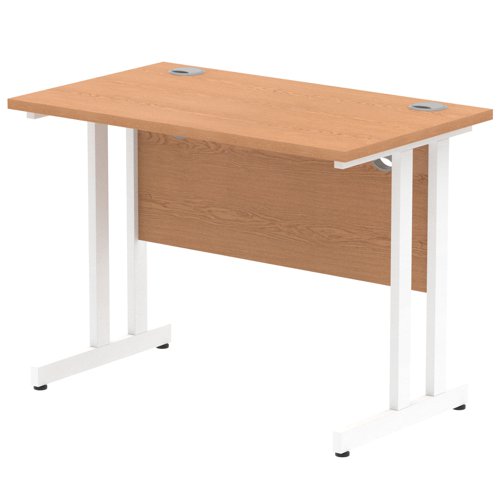 Impulse 1000 x 600mm Straight Office Desk Oak Top White Cantilever Leg