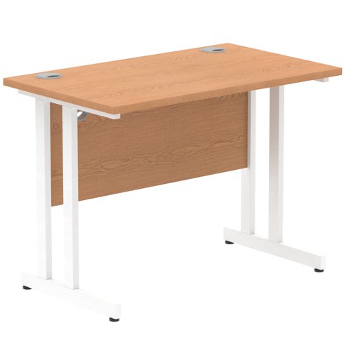 Impulse 1000 x 600mm Straight Office Desk Oak Top White Cantilever Leg