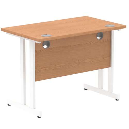 Impulse 1000 x 600mm Straight Office Desk Oak Top White Cantilever Leg