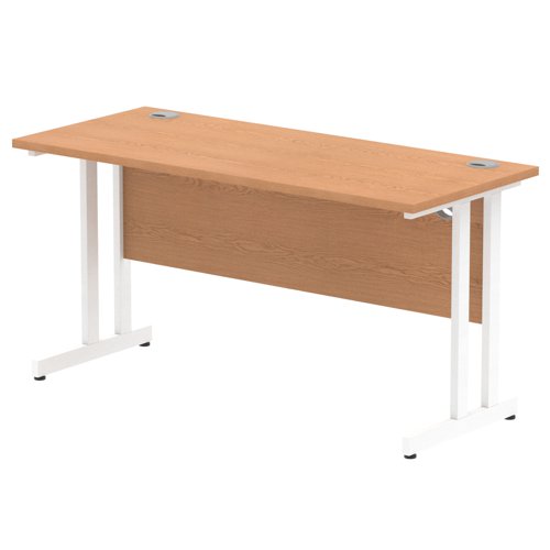 Impulse 1400 x 600mm Straight Office Desk Oak Top White Cantilever Leg