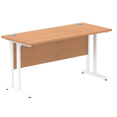 Impulse 1400 x 600mm Straight Office Desk Oak Top White Cantilever Leg Office Desks DS6205