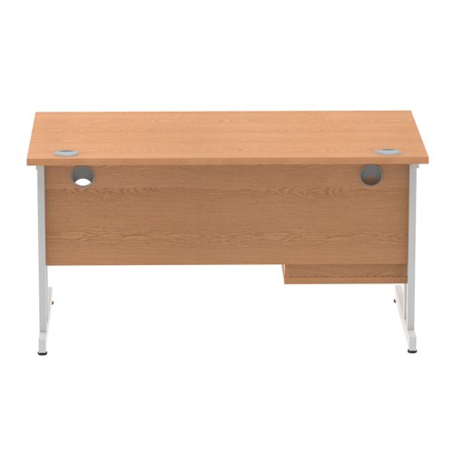 Impulse 1400 x 800mm Straight Office Desk Oak Top Silver Cantilever Leg Workstation 1 x 2 Drawer Fixed Pedestal