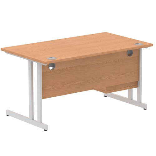 Impulse 1400 x 800mm Straight Office Desk Oak Top Silver Cantilever Leg Workstation 1 x 2 Drawer Fixed Pedestal