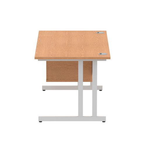 Impulse 1400 x 800mm Straight Office Desk Oak Top Silver Cantilever Leg Workstation 1 x 2 Drawer Fixed Pedestal