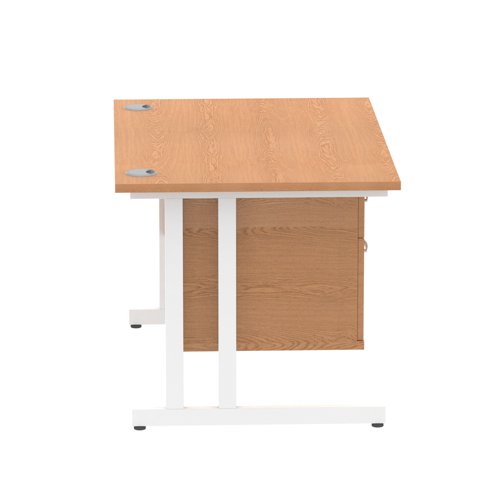 Impulse 1200 x 800mm Straight Office Desk Oak Top White Cantilever Leg Workstation 1 x 2 Drawer Fixed Pedestal