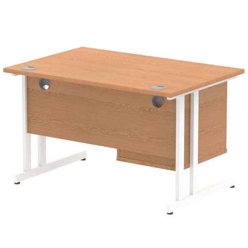 Impulse 1200 x 800mm Straight Office Desk Oak Top White Cantilever Leg Workstation 1 x 2 Drawer Fixed Pedestal