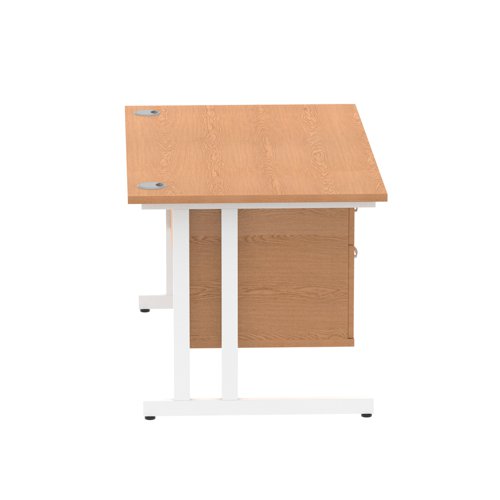 Impulse 1400 x 800mm Straight Office Desk Oak Top White Cantilever Leg Workstation 1 x 2 Drawer Fixed Pedestal