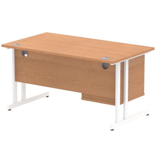 Impulse 1400 x 800mm Straight Office Desk Oak Top White Cantilever Leg Workstation 1 x 2 Drawer Fixed Pedestal