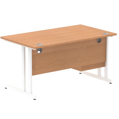 Impulse 1400 x 800mm Straight Office Desk Oak Top White Cantilever Leg Workstation 1 x 2 Drawer Fixed Pedestal