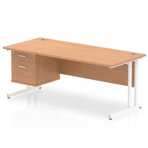 Dynamic Impulse W1800 x D800 x H730mm Straight Office Desk Cantilever Leg With 1 x 2 Drawer Fixed Pedestal Oak Finish White Frame - MI002664