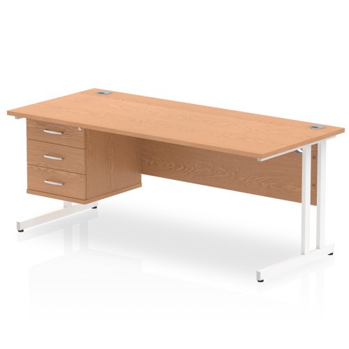 Impulse 1800 Rectangle White Cant Leg Desk OAK 1 x 3 Drawer Fixed Ped