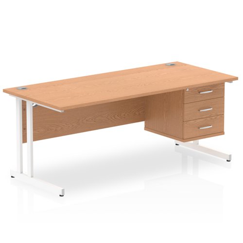 Impulse 1800 x 800mm Straight Office Desk Oak Top White Cantilever Leg Workstation 1 x 3 Drawer Fixed Pedestal