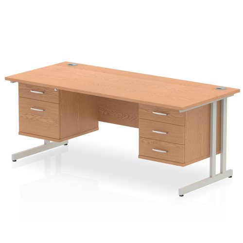 Impulse 1600 x 800mm Straight Office Desk Oak Top Silver Cantilever Leg Workstation 1 x 2 Drawer 1 x 3 Drawer Fixed Pedestal