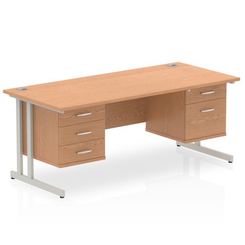 Impulse 1600 x 800mm Straight Office Desk Oak Top Silver Cantilever Leg Workstation 1 x 2 Drawer 1 x 3 Drawer Fixed Pedestal