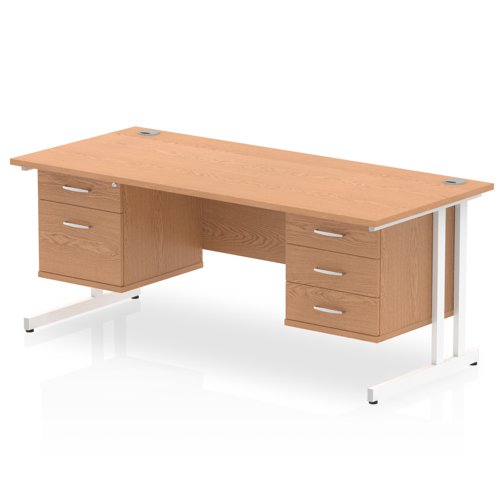 Impulse 1800 Rectangle White Cant Leg Desk OAK 1 x 2 Drawer 1 x 3 Drawer Fixed Ped