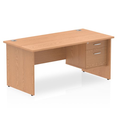 Impulse 1600 x 800mm Straight Office Desk Oak Top Panel End Leg Workstation 1 x 2 Drawer Fixed Pedestal