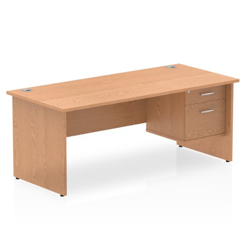 Impulse 1800 x 800mm Straight Office Desk Oak Top Panel End Leg Workstation 1 x 2 Drawer Fixed Pedestal