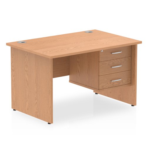 Impulse 1200 x 800mm Straight Office Desk Oak Top Panel End Leg Workstation 1 x 3 Drawer Fixed Pedestal