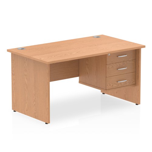 Impulse 1400 x 800mm Straight Office Desk Oak Top Panel End Leg Workstation 1 x 3 Drawer Fixed Pedestal